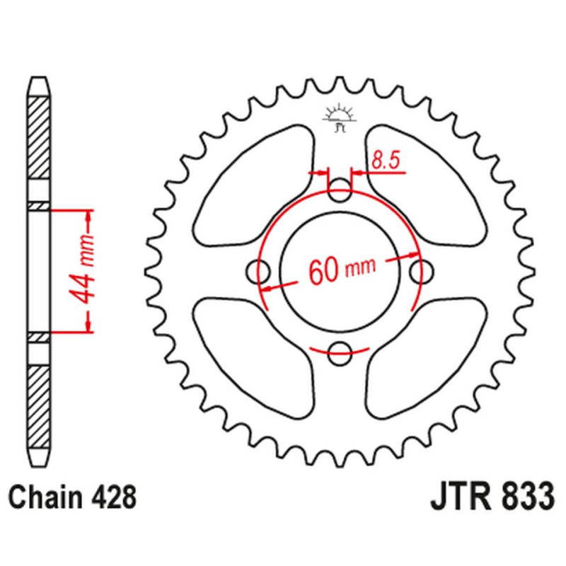 JT ZĘBATKA TYLNA 833 41 YAMAHA DT 80MX '83-84 (83343JT) (ŁAŃC. 428) - ZASTĘPUJE JTR833.43 JT ZĘBATKA TYLNA 833 41 YAMAHA DT 80MX '83-84 (83343JT) (ŁAŃC. 428) - ZASTĘPUJE JTR833.43