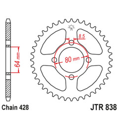 JT ZĘBATKA TYLNA 838 31 YAMAHA RS 125 '75, (83831JT) (ŁAŃC. 428)