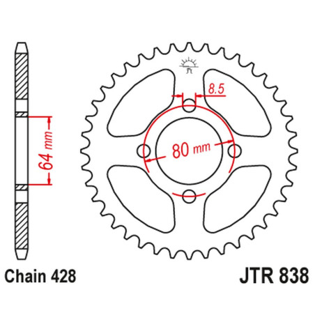 JT ZĘBATKA TYLNA 838 49 YAMAHA DT 100 '74-76;JUNAK 125 (83849JT) (ŁAŃC. 428)