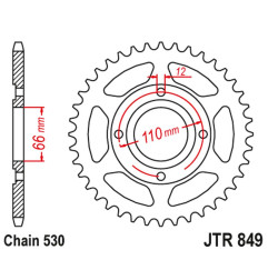 JT ZĘBATKA TYLNA 849 38 YAMAHA RD 250 '77-78, RD 400 '76-78 (84938JT) (ŁAŃC. 530) NA ZAMÓWIENIE