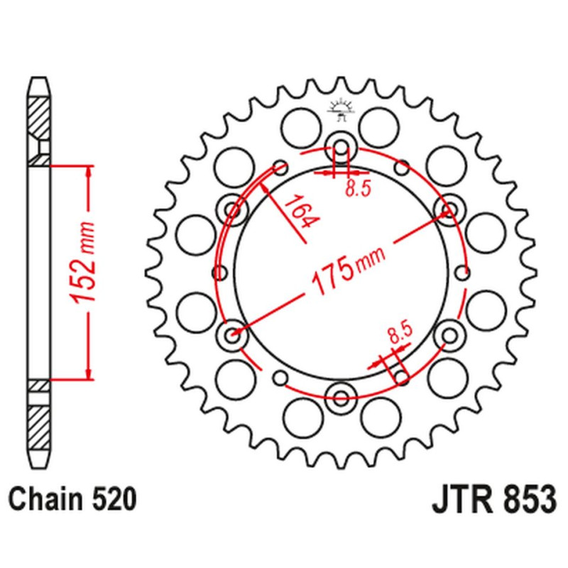 JT ZĘBATKA TYLNA 856 45 YAMAHA TT 250R '95-04, TT 600R '98-03, IT 175/200/465/490 '80-86, (85645JT) (ŁAŃC. 520) JT ZĘBATKA TYLNA 856 45 YAMAHA TT 250R '95-04, TT 600R '98-03, IT 175/200/465/490 '80-86, (85645JT) (ŁAŃC. 520)