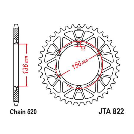 JT ZĘBATKA TYLNA 702 52 ALUMINIOWA RACELITE HUSQVARNA SM 610 (08-09), SUZUKI DR350 (90-03), RGV 250 (91-96) KOLOR CZARNY