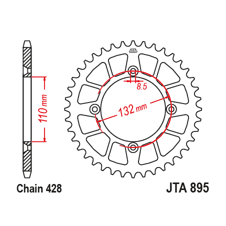 JT ZĘBATKA TYLNA 4486 50 ALUMINIOWA RACELITE KTM SX 85 '04-'24, 105 XC '07-'11 (448650JTA) (ŁAŃC. 428) KOLOR CZARNY
