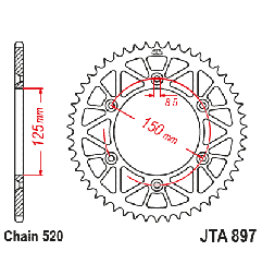 JT ZĘBATKA TYLNA 899 48 ALUMINIOWA RACELITE KTM SX/EXC/LC4 (91-25) (89948JTA) (JTR897.48) (ŁAŃC. 520) KOLOR CZARNY