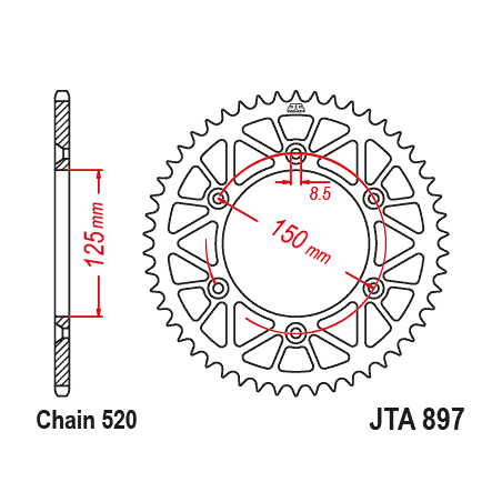 JT ZĘBATKA TYLNA 899 49 ALUMINIOWA RACELITE KTM SX/EXC/LC4 (91-25) (89949JTA) (JTR897.49) (ŁAŃC. 520) KOLOR CZARNY