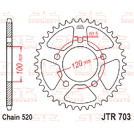 JT ZĘBATKA TYLNA 4396 42 APRILIA RSV 1000 MILE '98-'03 (KONWERSJA ŁAŃC. 520) TUAREG 660 '21-'24 (OEM: CM306203)