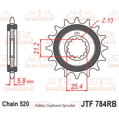 JT ZĘBATKA PRZEDNIA Z GUMĄ CF MOTO NK 650 '16-'24, CL-X 700 '21-'25, BENELLI TRK 702 / X EURO 5 '23-'24, (ŁAŃC. 520)
