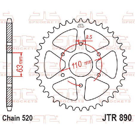 JT ZĘBATKA TYLNA 4675 44 KTM 125/200 DUKE '14-'22, 390 DUKE/RC '13-'23 (JTR890.44) (ŁAŃC. 520) KOLOR CZARNY