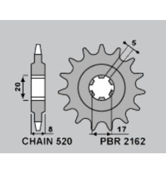 PBR PROMOCJA ZĘBATKA PRZEDNIA 2162 9 SHERCO 125 ST '16-'17, X-RIDE '14-'16, 250/300 ST '16-'17 (ŁAŃC. 520)
