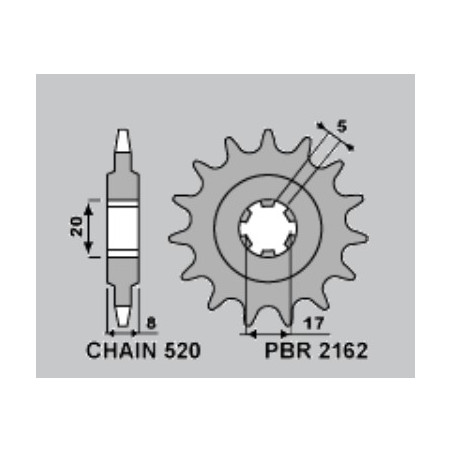 PBR PROMOCJA ZĘBATKA PRZEDNIA 2162 9 SHERCO 125 ST '16-'17, X-RIDE '14-'16, 250/300 ST '16-'17 (ŁAŃC. 520)