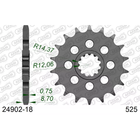Zębatka przód Afam 24902 18z rozmiar 525