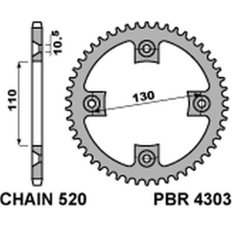 PBR WYPRZEDAZ ZĘBATKA TYLNA 4303 39 C45 HONDA TRX 400 X 09 (JTR1350.39) (ŁAŃC. 520) (MADE IN ITALY)