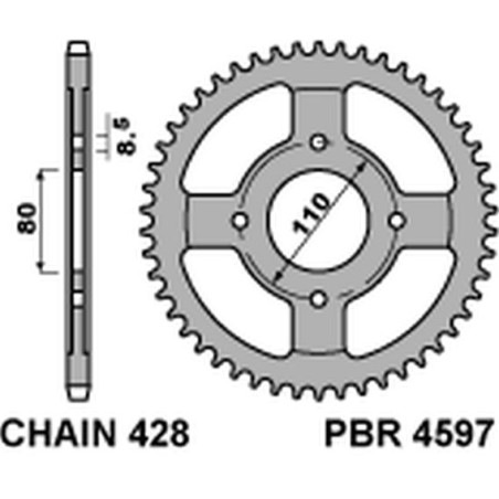 PBR WYPRZEDAZ ZĘBATKA TYLNA 4597 42 C45 HONDA CBF 125 09-14 (JTR1219.42) (ŁAŃC. 428) (MADE IN ITALY)