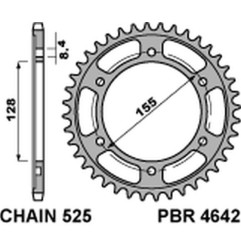 PBR ZĘBATKA TYLNA 4642 38 C45 KTM 1290 SUPERDUKE (13-'20) (ŁAŃC. 525) (JTR893.38) (STAL HARTOWANA) (MADE IN ITALY)