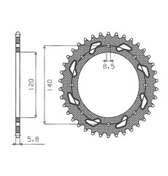 SUNSTAR ZĘBATKA TYLNA 491 44 KAWASAKI KLE 500 '91-07 (JTR487.44) (ŁAŃC. 520) (49144JT)