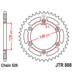JT ZĘBATKA TYLNA 808 51 ALUMINIOWA RACELITE SUZUKI RM/RMZ DR/DRZ (80851JTA) (ŁAŃC.520) KOLOR CZARNY