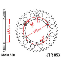 JT ZĘBATKA TYLNA 856 43 ALUMINIOWA RACELITE YAMAHA YZ/YZF '88-'98 (85643JTA) (ŁAŃC. 520) KOLOR CZARNY