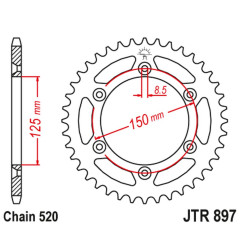 JT ZĘBATKA TYLNA 899 50 ALUMINIOWA RACELITE KTM SX/EXC/LC4 (91-25) (89950JTA) (ŁAŃC. 520) KOLOR NIEBIESKI