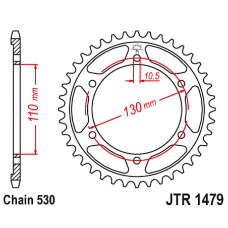 JT ZĘBATKA TYLNA 241 48 YAMAHA YZF-R1 1000 '09-14' (24148JT) (ŁAŃC.530) (CZARNA)