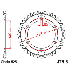 JT ZĘBATKA TYLNA 4550 42 BMW F800R (OTWÓR NA ŚRUBĘ 8,5MM) (455042JT) (ŁAŃC. 525) CZARNA
