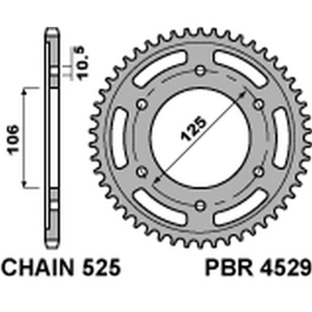 PBR ZĘBATKA TYLNA 4529 49 C45 TRIUMPH 675 DAYTONA/ STREET TRIPLE '06-'20, BONNEVILLE/SPEEDMASTER/THRUXTON 1200