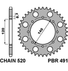 PBR ZĘBATKA TYLNA 491 39 C45 KAWASAKI KLE 500 '97-'07, KLR 650 '87-'17, W 800 '18-'20 (JTR487.39) (ŁAŃC.520)