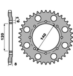 PBR ZĘBATKA TYLNA 506 44 C45 KAWASAKI KLR 600 '84-'90 (JTR477.44) (ŁAŃC. 520) (STD.+1) (MADE IN ITALY)