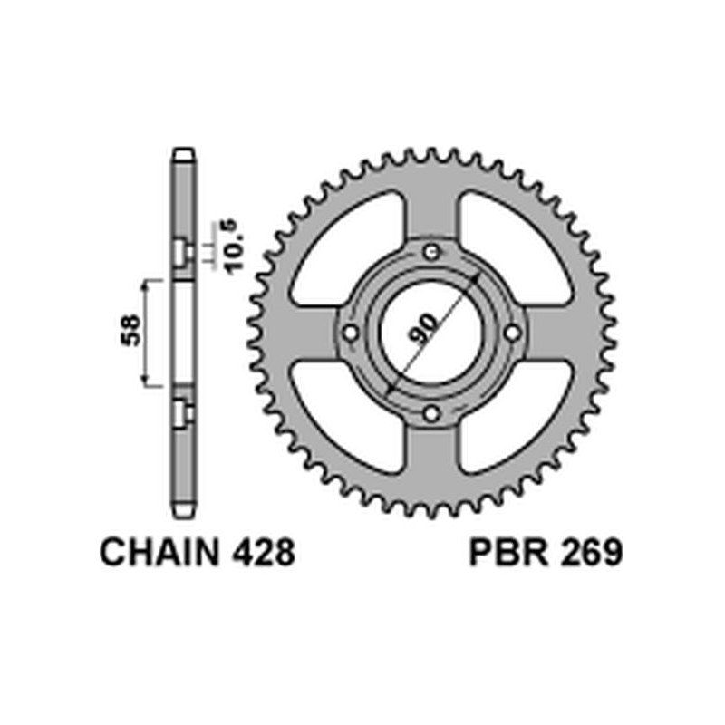 PBR ZĘBATKA TYLNA 269 39 HONDA CB 125T 78-82 (JTR269.39) (ŁAŃC. 428) (MADE IN ITALY)