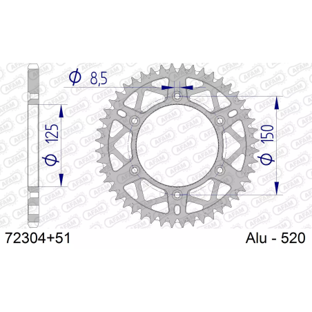 Zębatka tył aluminiowa Afam 72304 51z rozmiar 520 samoczyszcząca