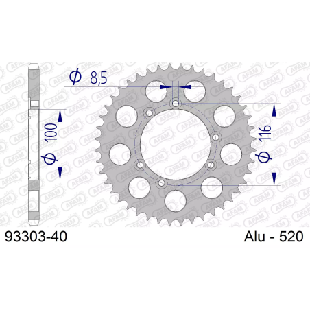 Zębatka tył aluminiowa Afam 93303 40z rozmiar 520