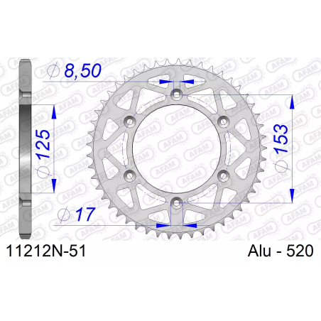 Zębatka tył aluminiowa Afam 11212N 51z rozmiar 520 MX