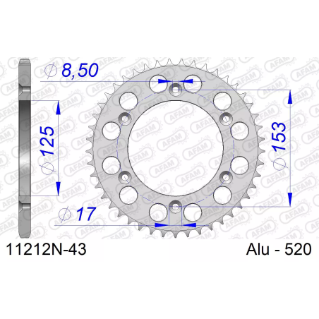 Zębatka tył aluminiowa Afam 11212N 43z rozmiar 520 MX
