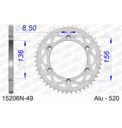 Zębatka tył aluminiowa Afam 15206N 49z rozmiar 520 MX