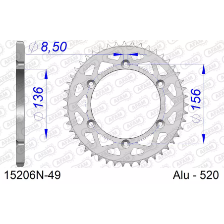 Zębatka tył aluminiowa Afam 15206N 49z rozmiar 520 MX