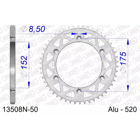 Zębatka tył aluminiowa Afam 13508N 50z rozmiar 520 MX