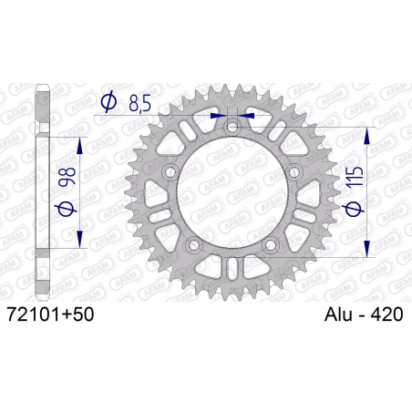 Zębatka tył aluminiowa Afam 72101 50z rozmiar 420 samoczyszcząca