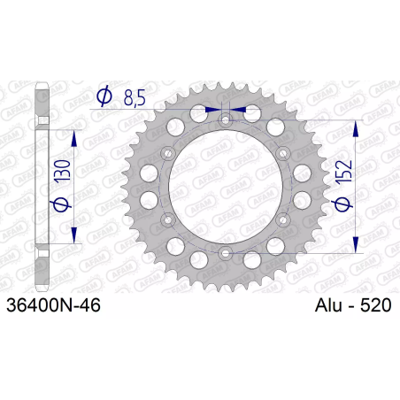 Zębatka tył aluminiowa Afam 36400N 46z rozmiar 520 MX