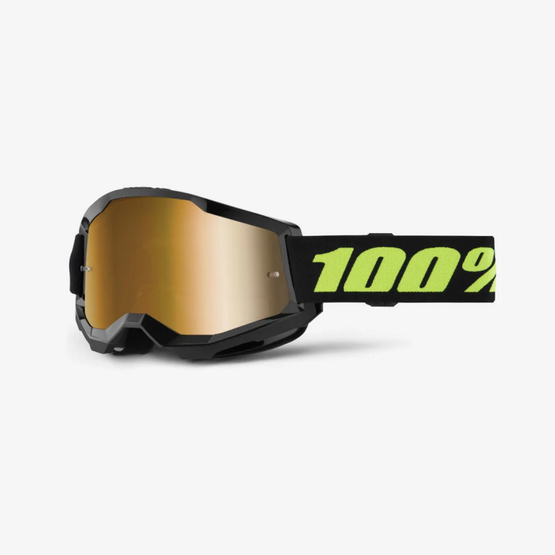 100 PROCENT GOGLE STRATA 2 SOLAR ECLIPSE - MIRROR TRUE GOLD LENS - KOLOR CZARNY/ŻÓŁTY FLUO SZYBKA ZŁOTE LUSTRO