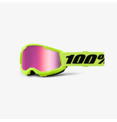 100 PROCENT GOGLE STRATA 2 YOUTH JUNIOR NEON YELLOW - MIRROR PINK LENS - KOLOR ŻÓŁTY FLUO/CZARNY SZYBKA RÓŻOWE LUSTRO