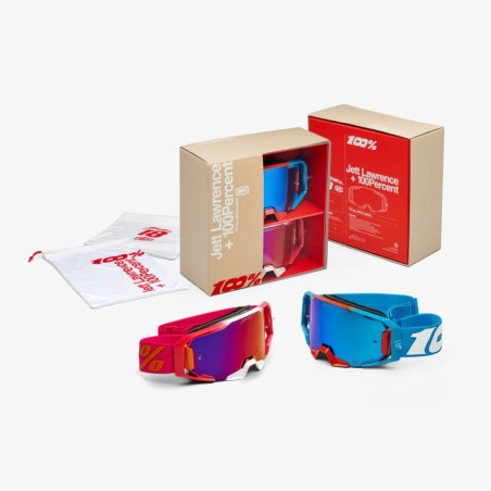 100 PROCENT JETT LAWRENCE LE ZESTAW GOGLE ARMATIC CHERRY-TORCHED MIRROR LENS+BLUE-BLUE MIRROR LENS