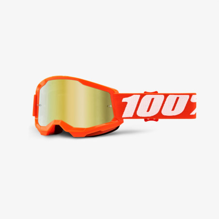 100 PROCENT GOGLE STRATA 2 YOUTH JUNIOR ORANGE - MIRROR GOLD LENS - KOLOR POMARAŃCZOWY/BIAŁY SZYBKA ZŁOTE LUSTRO
