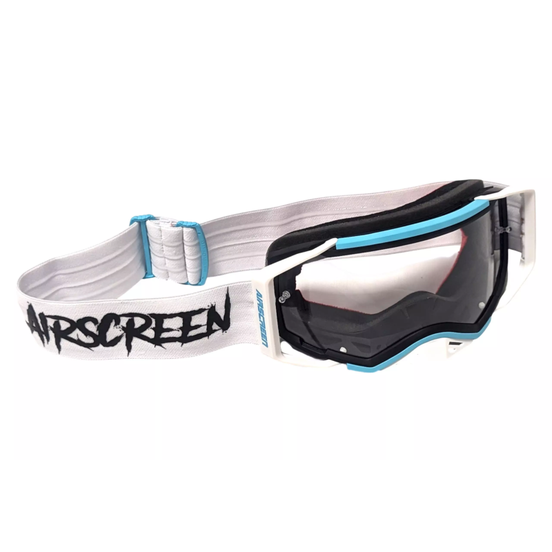 Gogle motocyklowe AirScreen Aero 02 MX biały czarny turkusowy wizjer przeźroczysty