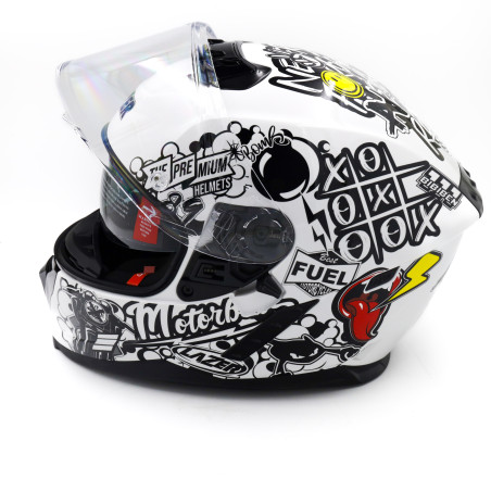 Kask Motocyklowy LAZER RAFALE EVO Stickerbomb (kol. Biały - Czarny - Srebrny - Czerwony)