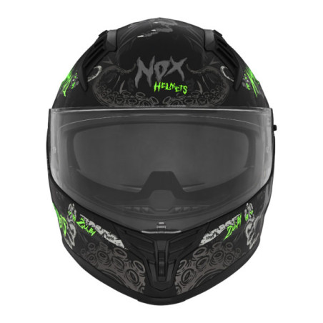 NOX PROMOCJA KASK INTEGRALNY (FULL FACE) Z BLENDĄ N401 ZUMBI KOLOR CZARNY/ZIELONY FLUO MAT ROZMIAR L