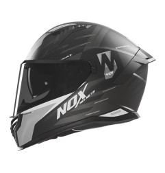 NOX PROMOCJA KASK INTEGRALNY (FULL FACE) Z BLENDĄ N401 CROWER KOLOR CZARNY/SREBRNY MAT ROZMIAR XXL