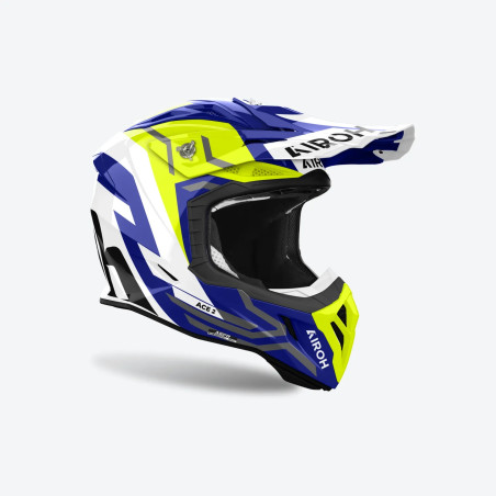 AIROH PROMOCJA KASK CROSS / ENDURO / ATV / QUAD AVIATOR ACE 2 GROUND YELLOW GLOSS KOLOR NIEBIESKI/ŻÓŁTY FLUO/BIAŁY ROZMIAR XL