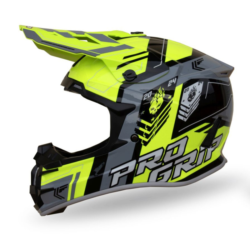 PROGRIP KASK CROSS PG3080 SPIRITS KOLOR ŻÓŁTY FLUO CZARNY SZARY ROZM. L (380-347) ( HOMOLOGACJA ECE 22R06, ZAPIĘCIE DD )