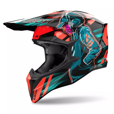 AIROH KASK CROSS / ENDURO / ATV / QUAD WRAAAP CYBER KOLOR POMARAŃCZOWY/NIEBIESKI/CZARNY ROZMIAR S