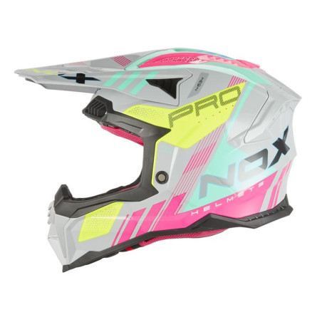 NOX KASK OFF ROAD / CROSS N634 STORM KOLOR SZARY/RÓŻOWY/ZÓŁTY FLUO ROZMIAR M