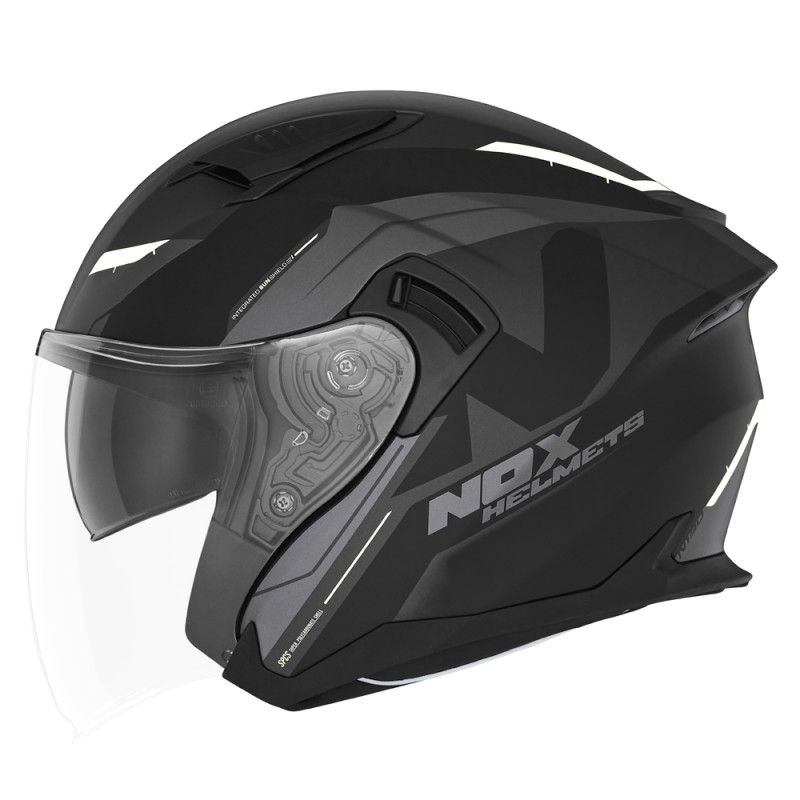 NOX WYPRZEDAZ KASK OTWARTY JET Z BLENDĄ N130 KLINT KOLOR CZARNY/SZARY/BIAŁY MAT ROZMIAR L NOX WYPRZEDAZ KASK OTWARTY JET Z BLENDĄ N130 KLINT KOLOR CZARNY/SZARY/BIAŁY MAT ROZMIAR L
